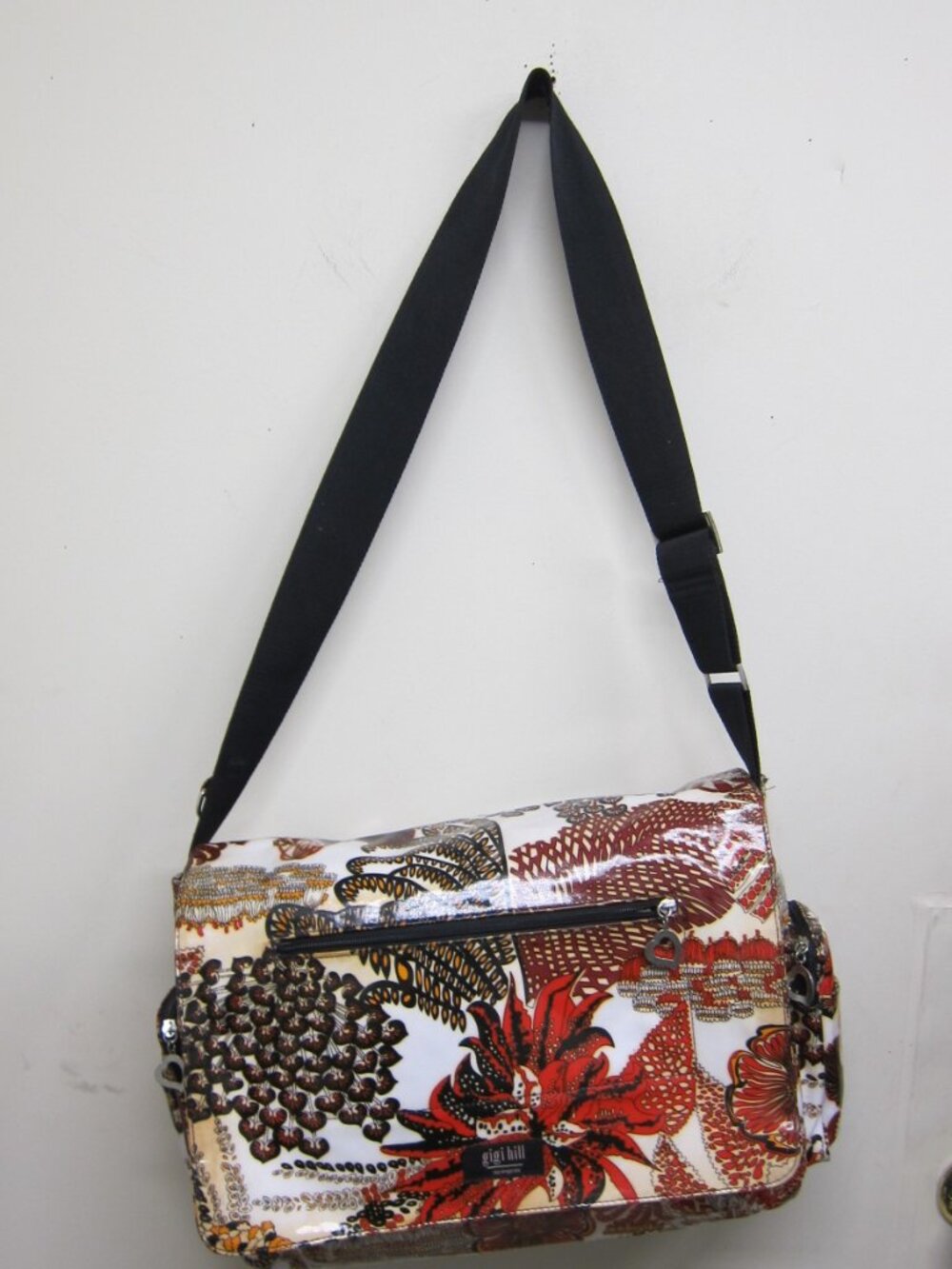 Gigi Hill of Los Angeles Floral Vinyl Messenger/Tote Shoulder Bag 19"W x 12"H